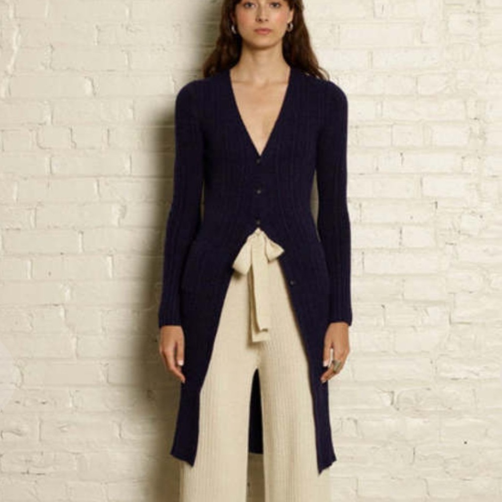Eleven Six Small Adele Cardi Cardigan Navy Alpaca Wool Blend Button Up Ribbed